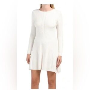 ELIE TAHARI Long Sleeve Ribbed Fit And Flare Sweater Dress